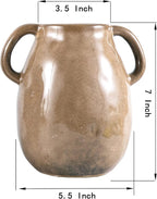 Brown Ceramic Vase with 2 Handles, Modern Farmhouse Decor, Rustic Terracotta Pottery, Decorative Flower Vases, Clay Small Vase, Centerpiece for Dining Table - 7 Inch Tall