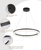 Modern Black Led Pendant Light,36W Dimmable LED Chandelier Lighting Fixture, 1 Ring Circular Hanging Led Pendant Lighting for Living Room Dining Room Kitchen Island Foyer Office
