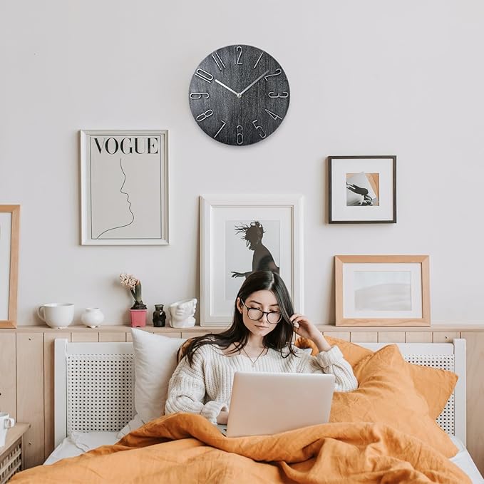 Wall Clock, Silent Clock, Wall Clocks Battery Operated， 12 inch Modern Wall Clock, Suitable for Offices, Living Rooms, Kitchens, Homes, Schools (Gray Without Second Hand)