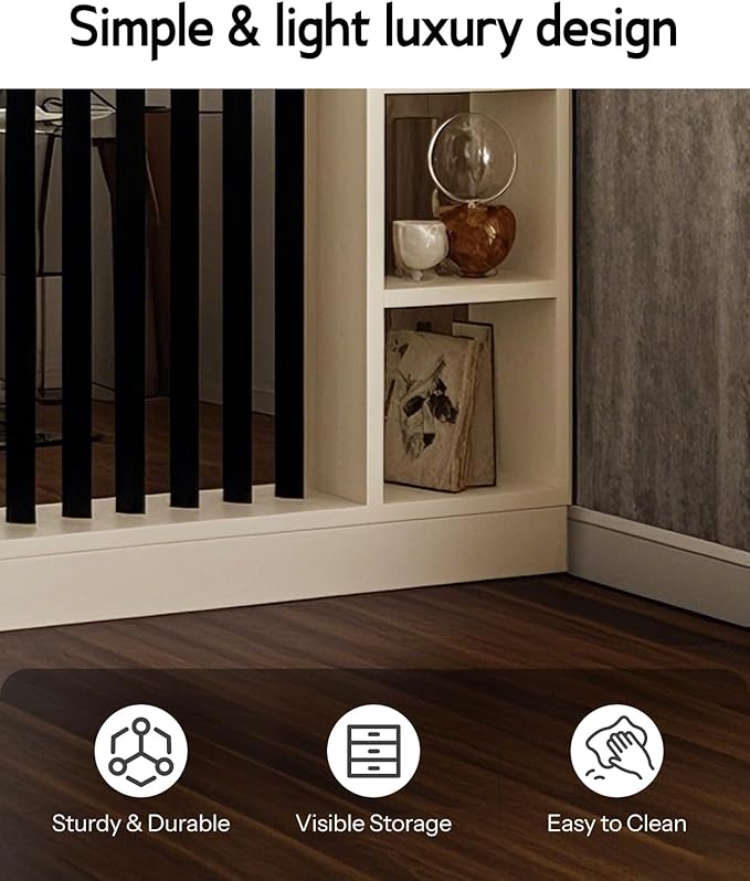 Wall Room Divider, Storage Cabinet Storage Display with Shelves, Modern Freestanding Wood Room Divider Screen, Wall Privacy Screens for Home Decorative (Beige+Black,55" L x 9.5" W x 79.5" H)