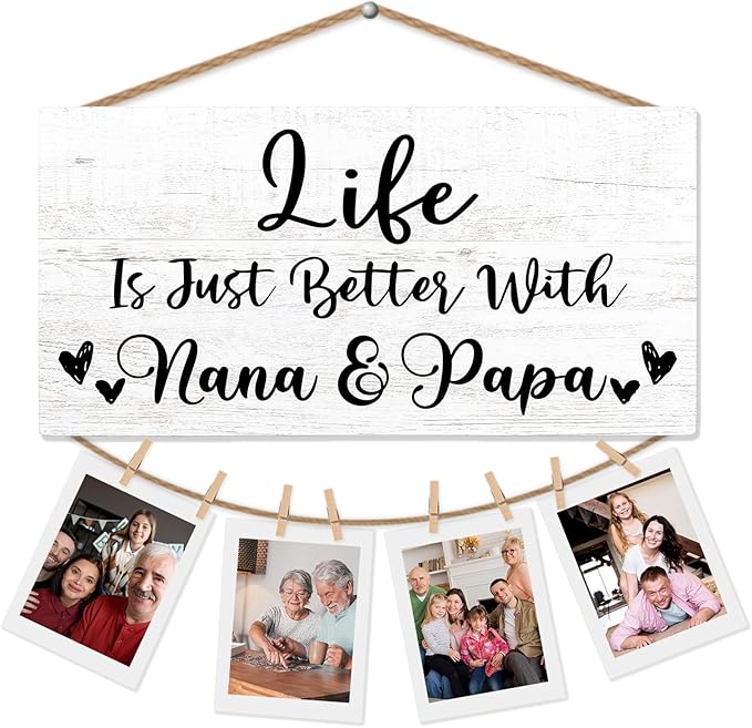 Grandparent Gifts Picture Frame Photo Holder for Wall, Nana Papa Gifts from Grandchildren Granddaughter Grandkids, Grandma Grandpa Gift, Grandparent's Day Hanging Photo Display