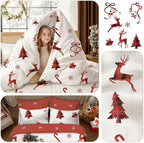 Christmas Comforter Set Full Size, Christmas Bed Set with Reindeer, Bows and Santa Claus Snowflakes Bells Bedding for Holiday, 3 Pieces 1 Reversible Comforter and 2 Pillowcases