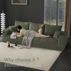 Boneless Sectional Cloud Couch Sofa Bed for Living Room, 112" Modular Modern Lounge 3 Seater Sleeper Green Couches with Chaise, No Assemble, Cordury Compression Upholstered Sofas