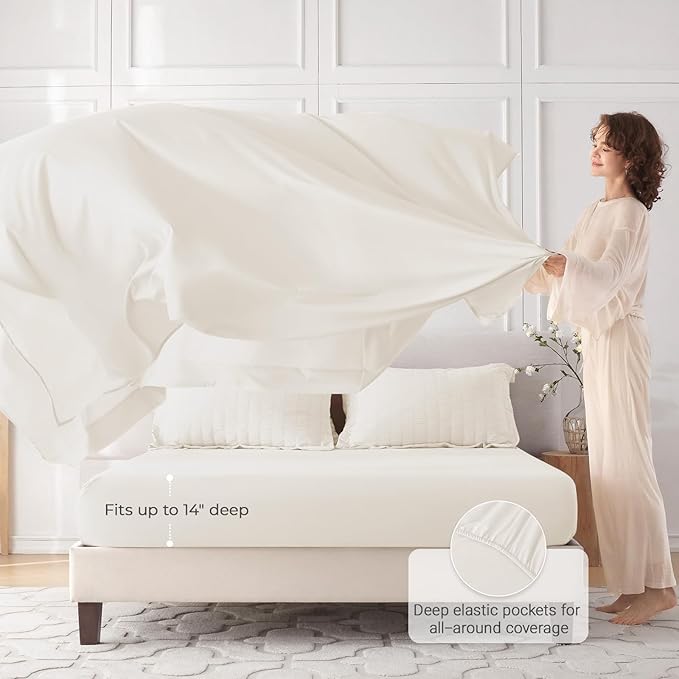 MUXHOMO 7 Pieces Queen Comforter Set, Seersucker Bed in a Bag Queen Size, All Season Luxury Bedding Set with Comforter, Flat Sheet, Fitted Sheet, Pillowcases & Shams, Ivory
