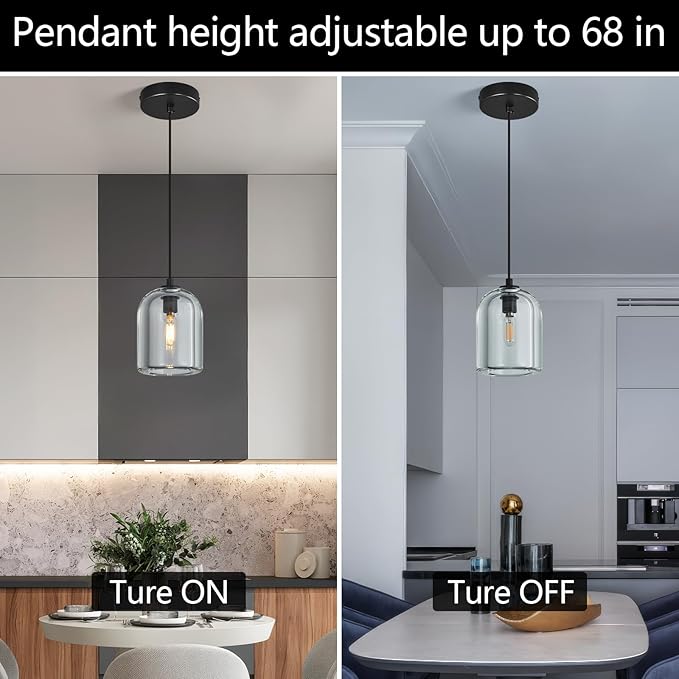 Modern Black Pendant Lights Kitchen Island Ceiling Chandelier Indoor Crystal Hanging Light Fixtures for Dining Room Kitchen Living Room Bedroom（2Pack）