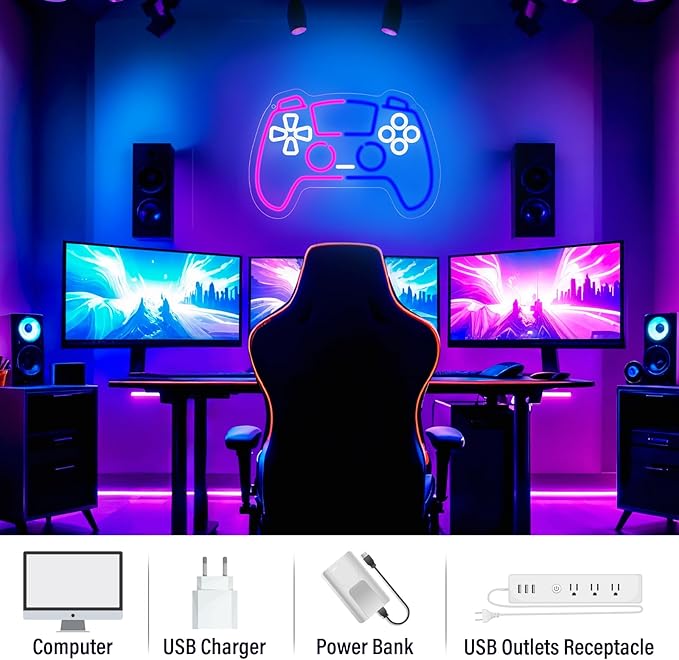 wootfairy Gamer Neon Sign, Led Light for Gaming Room Wall Decor, Dimmable Neon Light for Boys Room Decor, Blue and Pink Light Up Signs for Man Cave & Bedroom, Gamer Gifts for Teens, Boys, Kids