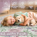 Wonnitar Purple Floral 8x10 Area Rugs, Washable Rug for Living Room, Soft Ultra-Thin Non-Shedding Large Indoor Boho Carpet for Bedroom Nursery Playroom Classroom Decor, Light Purple/Pink