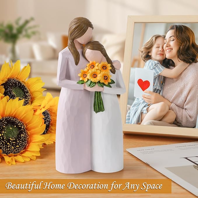 Sunflower Mother Daughter Figurine, Hand-Painted Resin Figure, Gift for Mom from Daughter with Gift Box, Perfect for Mother’s Day, Birthday, Christmas, Purple