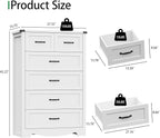 Dresser for Bedroom with 6 Drawers, 46" Tall Wood Chest of Drawers with Deep Drawers & Mental Handle, Modern Dresser TV Stand, Wooden Closet Storage Organizer for Living Room, Hallway, Entryway, White