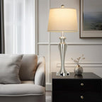 30" Silver Table Lamps Set of 2, 3-Way Dimmable Touch Living Room Lamp with USB A+C Ports and AC Outlet, Modern Brushed Nickel Bedroom Lamps, Tall Metal Bedside Lamp for Nightstand Side Table