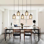 Black Pendant Lights for Kitchen Island Farmhouse Chandeliers for Dining Room, 5-Light Pendant Light Hanging Linear Chandeliers Kitchen Island Lighting with Clear Glass Shades