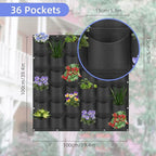 36 Pockets Hanging Planter Bags, Hanging Vertical Wall Mounted Plant Planting Grow Bags, Herb Garden Planter Outdoor Indoor Growing Bag, Gardening Vertical Greening Flower Container(1m×1m, Black)