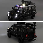 Compatible for 1:24 Saber-Toothed Tiger Alloy Armored Car Model, Collectible Diecast Armoured Explosive Protected Vehicle Toy, Pull Back Toy Car with Sound and Light for Adult Kids (Black)