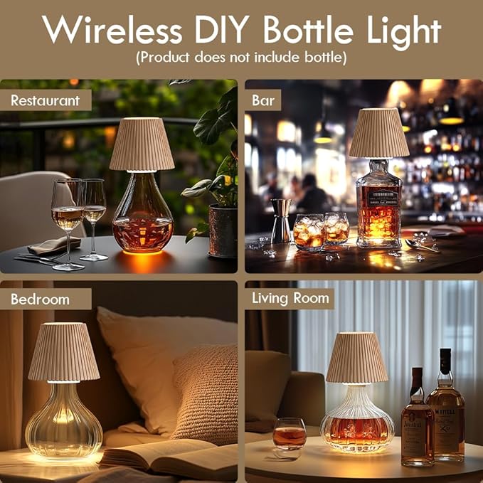 WILIT Wireless Bottle Lamp Shades for Table Lamps, 3 Level Brightness Bar Lights for Home Bar, Rechargeable Cordless Lamp for Bedroom Bar&Restaurant, Modern Wine Bottle Light, Gifts for Women