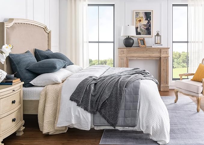 26x26 Pillow Covers Decorative Euro Shams Set of 2 Cotton Boho Throw Pillow Covers Large Square Pillowcase for Couch Bed, Blue Grey