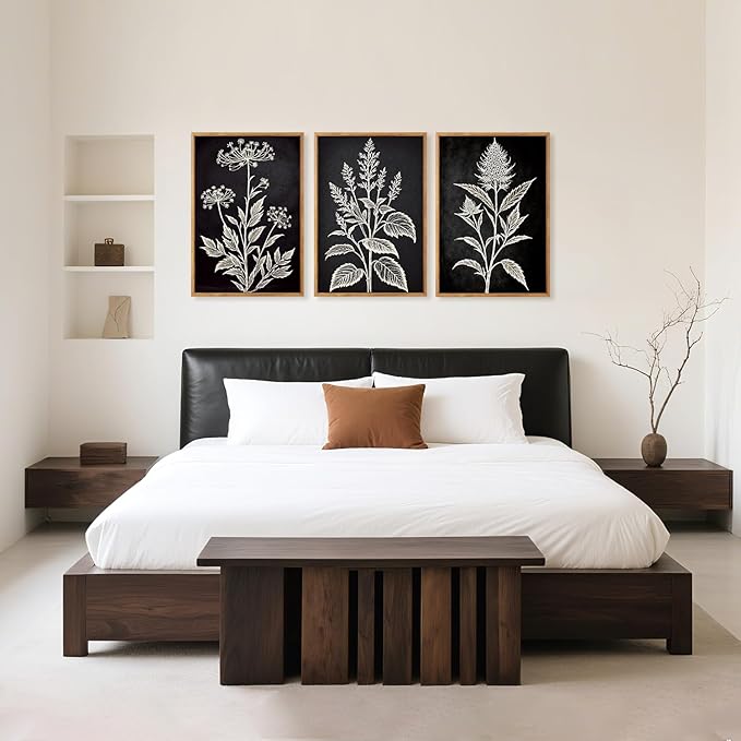 HPNIUB Vintage Floral Framed Canvas Wall Art Set, Minimalist Botanical Wall Decor, Nature Inspired Wildflower Leaf Wall Painting, Farmhouse Neutral Artwork for Living Room, Bedroom, Office-16 x24 x3