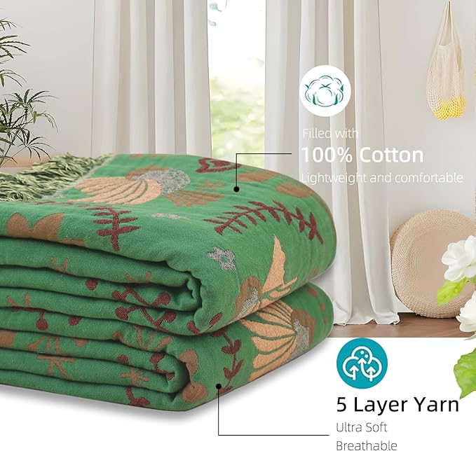 Boho Throw Blanket for Bed, 100% Pure Cotton Ultra Soft Rustic Quilt, Farmhouse Decor Bed Blankets, All Season Rustic Throw for Sofa Couch Chair(91''x 98'', Bird B)