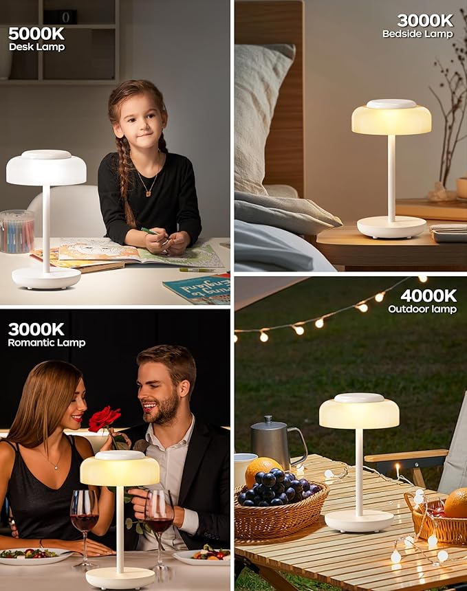 QiMH Battery Operated LED Table Lamp, 5000mAh Rechargeable Cordless Lamp Set of 2, Stepless Dimmable Touch Control, Small Waterproof Desk Night Light for Living Room, Bedroom, Outdoor Bar (White)