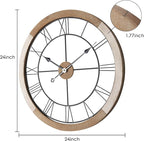 Wall Clock for Living Room Decor, 24'' Big Wall Clocks for Office, Rustic Clock Battery Operated, Distressed White Roman Numeral Clock, Round, Wood Wall Clock