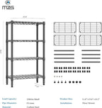 1000 lbs 4 Tier Shelf Metal Storage Shelves Wire Rack Closet Organizers for Garage Kitchen Bathroom Laundry Black 11.8" D x 25.6" W x 45.5" H