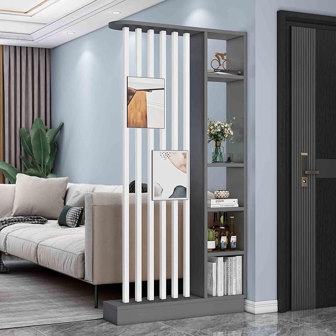 Wall Room Divider,Freestanding Room Divider with Shelves,Wood Room Divider Screen with Storage Cabinet, Wall Divider for Room Separation, for Home Office Decorative E 39.4×9.4×78.7in