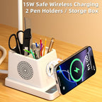 cozoo Desk Lamp, LED Desk Lamps for Home Office with 15W Wireless Charger/Organizer,Desk Lamp for College Dorm Eye-Caring Study Light,Gooseneck Table Lamp with Pen Holders/Storage,12 Lighting Modes