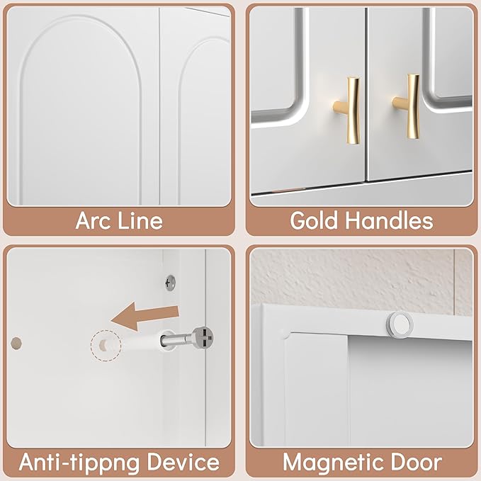 Wall Cabinet with Doors, Small Hanging Cabinet for Kitchen Pantry, Metal Overhead Cabinets for Dining, Living Room, Bathroom, 16" D x 32" W x 15" H, White, Assembly Required