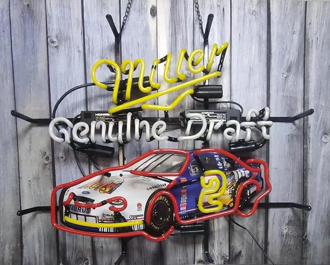 Neon Signs Beer Bar Club Bedroom Compatible For Miller Genuine Draft Car Glass Neon Signs for Office Hotel Pub Cafe Birthday Party Man Cave Neon Light Art Wall Lights 24 X 20 Inches