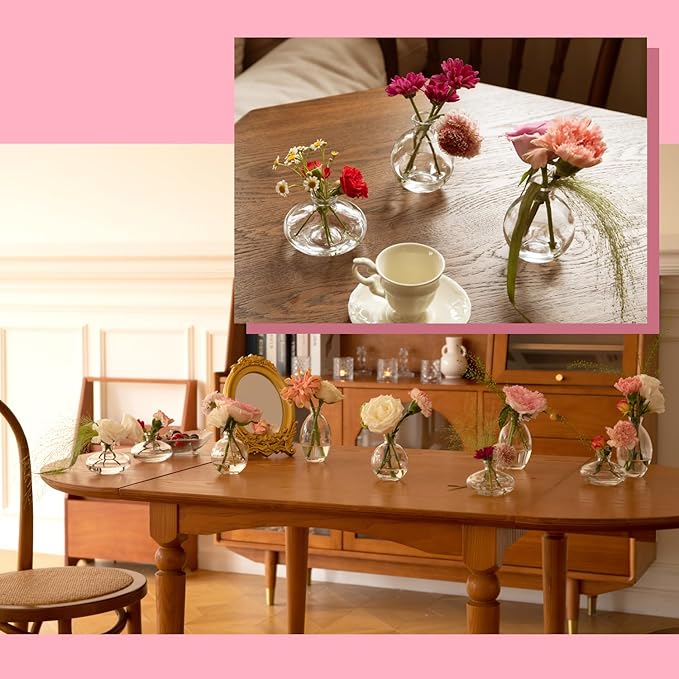 28 Clear Bud Vases in Bulk, Glass Small Bud Vase for Centerpieces, Mini Bud Vase Set for Flowers, Vintage Vases for Rustic Wedding Decorations, Table Decor Flower Bedroom Party Home Decor