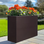 Metal Rectangular Planter Box Tall Planters for Outdoor Plants Modern Heavy Duty with Drainage Holes for Outside Indoor Patio Deck - Brown, 32”x 12”x 24”