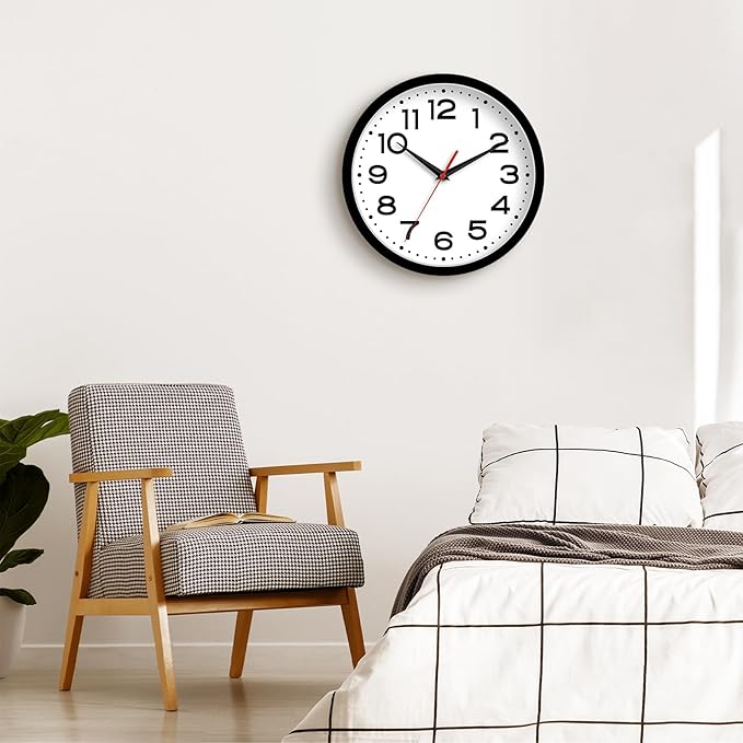 Wall Clock 14 Inch Large Silent Non-Ticking Modern Clock Battery Operated Classic Simple Minimalist Analog Decorative for Kitchen, Living Room,Office, Bedroom, Bathroom (Black)