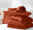 CozyLux Queen Comforter Set Burnt Orange - Bed in a Bag Queen Size 7 Pieces, Luxury Soft Bed Set for All Seasons, Bedding Set with Down Alternative Comforter, Sheets, Pillowcases & Shams, Terracotta