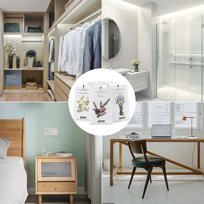 MYARO Scented Sachets 12 Pack Home Fragrance Sachet for Drawers & Closets, Long-Lasting Sachets Bags Cedar Wood, Ocean, Lavender Scented Sachet 3 Scent Air Freshener Scent for Lover