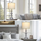 27" Tall Table Lamps for Living Room, 3-Way Dimmable Touch Control Farmhouse Vintage Table Lamps Set of 2 with USB C+A Ports and AC Outlets, Rustic Bedside Nightstand Lamp for Bedrooms Office Grey