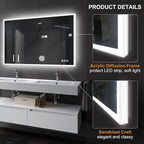 S·BAGNO LED Bathroom Mirror with Lights, 48''x28'' 3D Border Bathroom Vanity Wall Mirror with Bluetooth, Anti-Fog, Stepless Dimming, 3 Colors, Tempered Glass Lighted Vanity Mirror for Bathroom