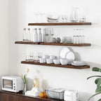 Floating Shelves for Wall, 24"x9.3" Rustic Solid Live-Edge Elm Wood Wall Shelves, Heavy-Duty Floating Shelves with Invisible Brackets, Set of 2 for Living Room, Bedroom, and Kitchen, Walnut Finish