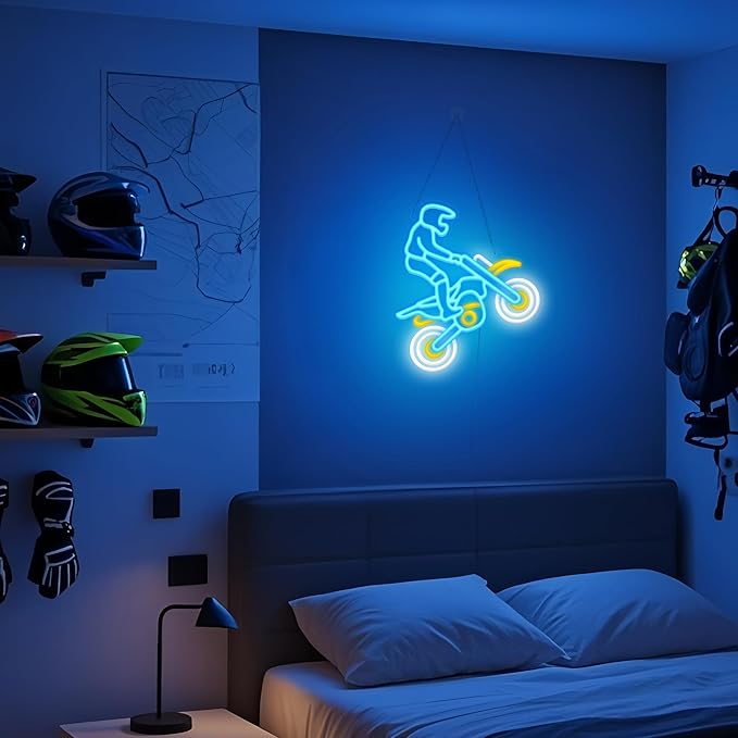 Dirt Bike Neon Signs for Wall Decor, Motercycle Neon Lights for Boys Bedroom Game Room Man Cave Garage Decor, 5V USB Power with Hanging Chain Hooks