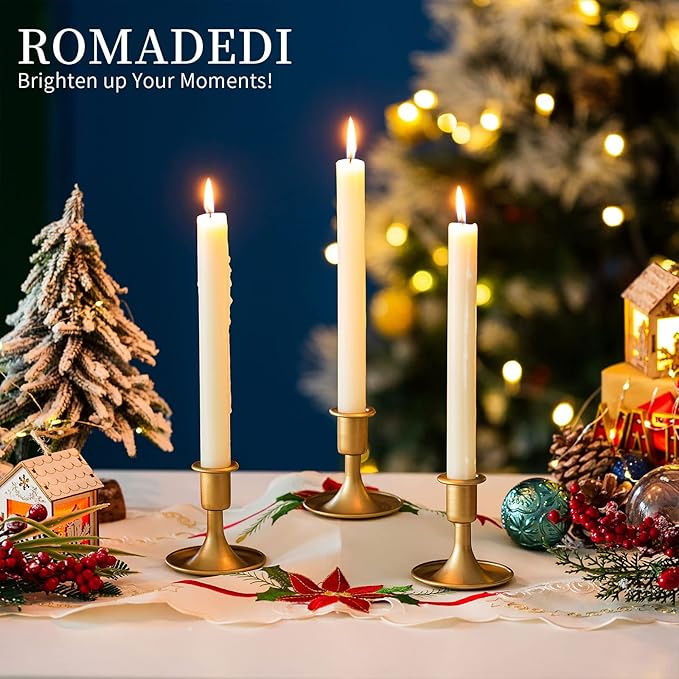 Candlestick Holders Taper Candle Holders, Romadedi Gold Candle Stick Candle Holder for Table Centerpiece, Wedding Reception, Festive Christmas Mantel Decoration or Home Decor, Set of 12
