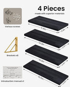 BAYKA Floating Shelves for Bedroom Decor, Wall Shelves for Storage, Wall Mounted Rustic Wood Floating Shelf for Books,Corner Shelf for Bathroom,Kitchen,Living Room(Black and Gold，Set of 4)