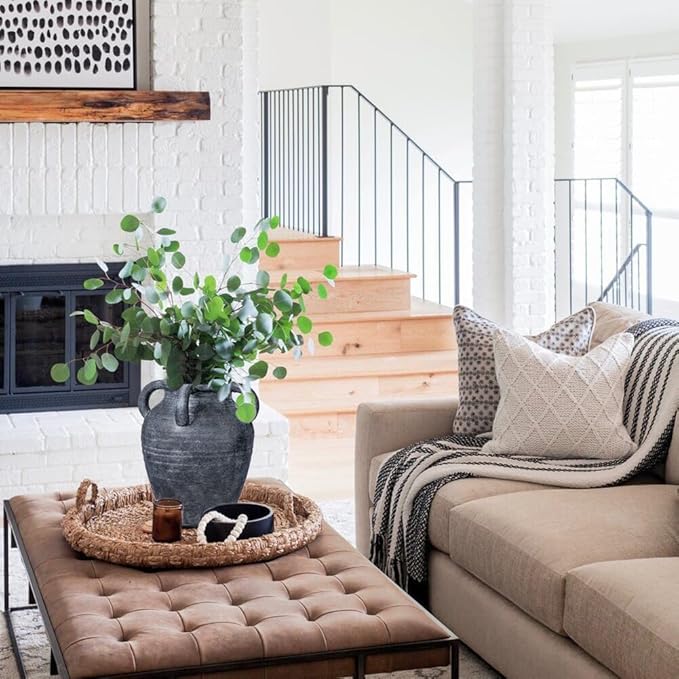 Handmade Flower Vase, 9.8" Tall Terracotta Vase, Vintage Ceramic vase, Rustic Antique Decor with 4 Handles, Wide Mouth, Matte Finish for Home Office Resto Café Décor