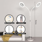 Floor Lamp with Fan Fan Light with RGB 12w/1000lm LED Floor Famp, Stepless Adjustable 3000K-6000K Color and Dimmer, Remote and Button Control, Adjustable Gooseneck Gloor Lamp (White-2)
