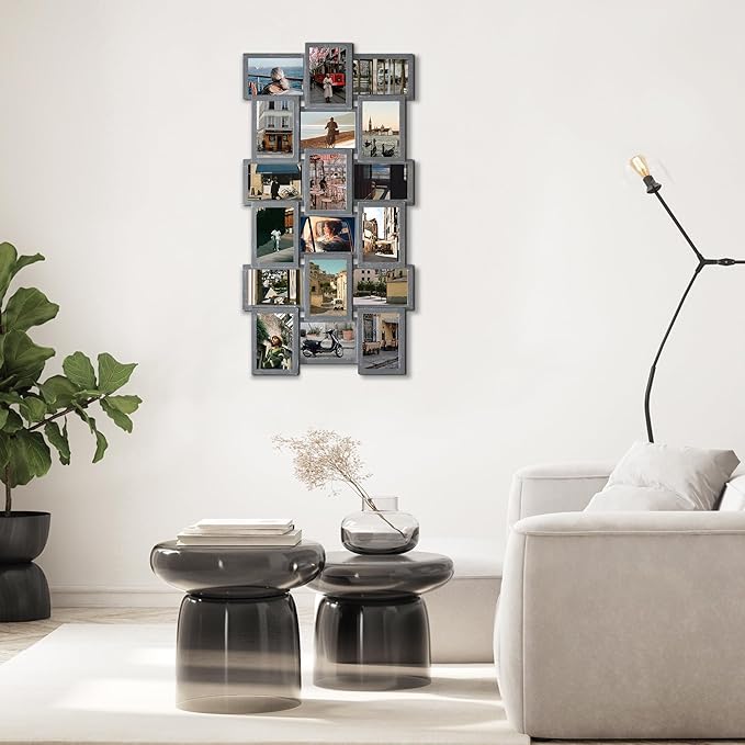 Jerry & Maggie 4X6 Collage Picture Frames for Wall Decor, 18 Opening Collage Wall Hanging for 6x4 Photo, Multi Picture Frame Set with One-piece Design Ashes