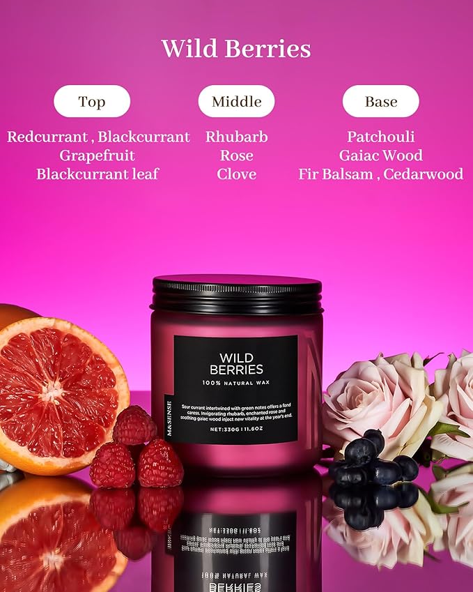 M&SENSE Wild Berries Large Soy Candles for Home Scented Organic Natural Soy Wax Candle 11.6oz 70 Hour Long Lasting, Christmas Holiday Scented Winter Gift for Bedroom Bathroom Home Decor