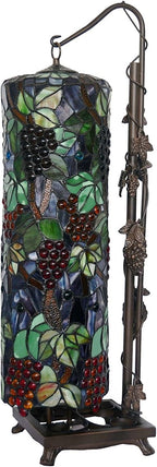 Bieye L10399 Grapes Tiffany Style Stained Glass Long Cylinder Table Lamp, Floor Lamp, 33-inch Tall