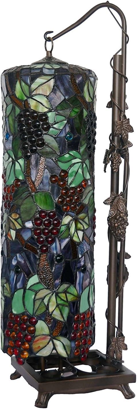 Bieye L10399 Grapes Tiffany Style Stained Glass Long Cylinder Table Lamp, Floor Lamp, 33-inch Tall