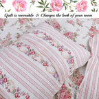 Cozy Line Home Fashions Romantic Pink Peony Floral 100% Cotton Reversible Quilt Bedding Set, Coverlet, Bedspread (Pink Peony, King - 3 Piece)