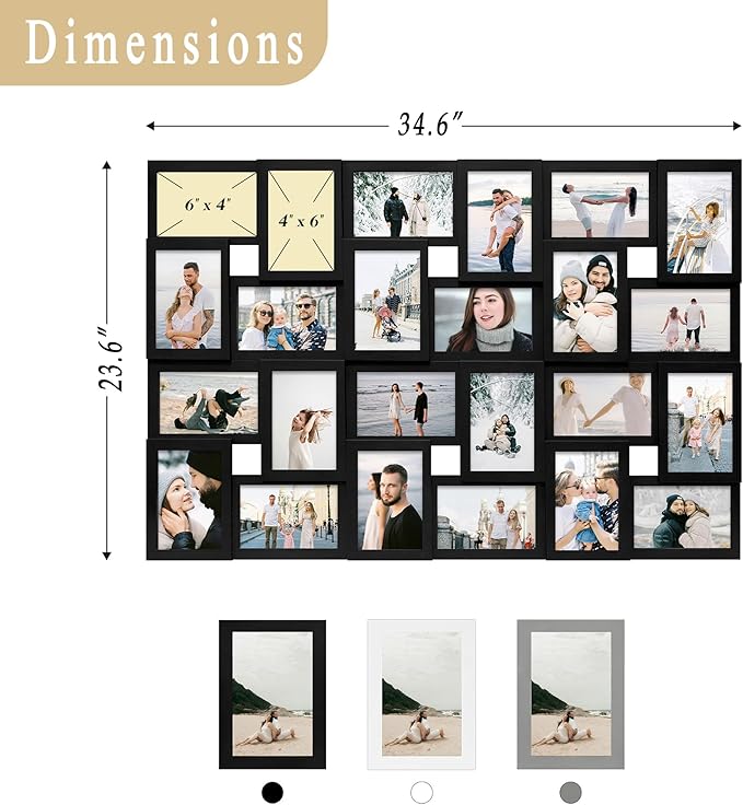 Jerry & Maggie 4×6 collage frame 24 pictures, picture frames collage wall decor, 24 slot picture frame Wall Hanging For 6×4 Photo, Black