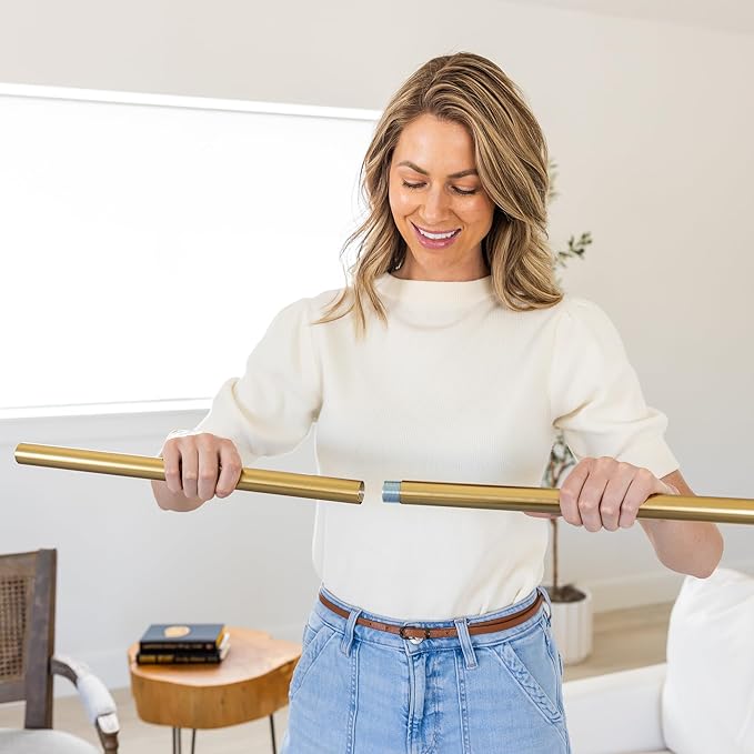 Blackout Curtain Rod Wrap Around Design - Adjustable 36-66 Inches - Wall/Ceiling Mount - Heavy Duty Metal - Room Darkening French Return Drapery Hardware - Modern Minimalist Bracket - Brushed Gold