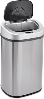 Amazon Basics Automatic Trash Can with Lid, Hands-Free, Stainless Steel, D-Shaped 80 l, 2 Bins