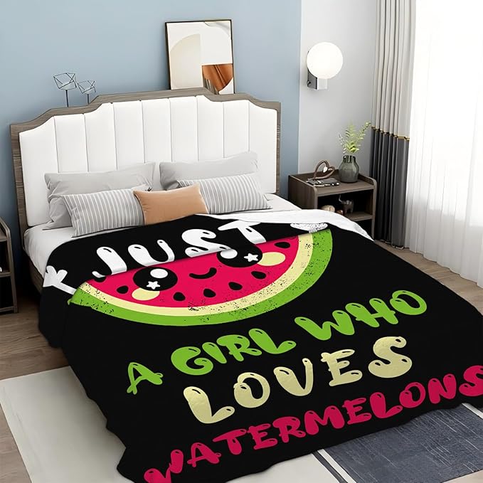 Watermelon Blanket for Girls Women Just A Girl Who Loves Watermelon Throw Blanket Lightweight Fuzzy Cozy Plush Flannel Fleece Blankets for Bed Decor 40"x50"